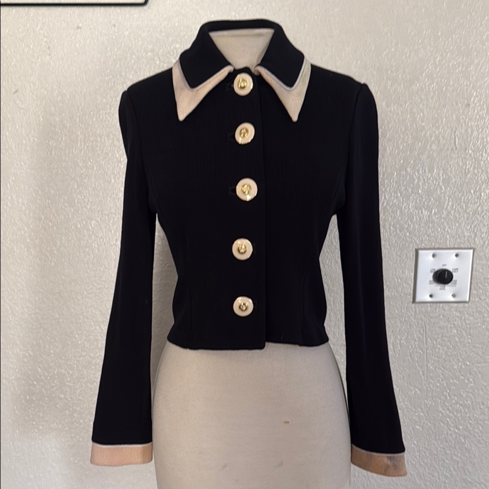 St John by Marie Gray Black and Tan Button-Up Jacket